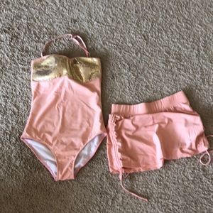 RAD one piece bathing suit with skirt